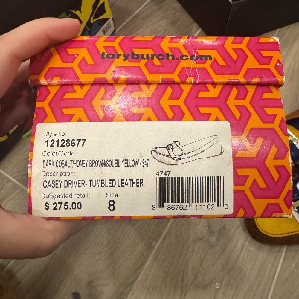 Tory Burch Yellow and Brown Loafers with Blue Accent - Picture 5 of 6